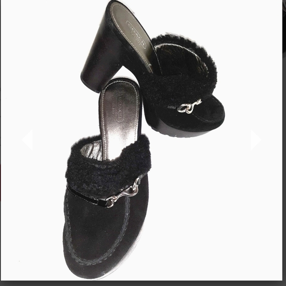 Coach Idyle Shearling & Suede Black Heeled Clog/mules black 5 1/2 - Picture 1 of 8